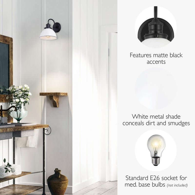 Design House Savannah Rustic Farmhouse Wall Light, Dimmable, Matte Black, White Metal Shade, 8 in x 9.5 in x 10.13 in, 588293 - Image 3